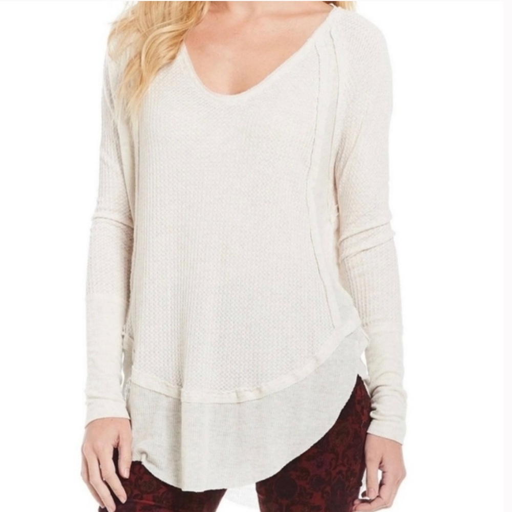Free People We the Free Catalina Waffle Thermal Knit in White size S